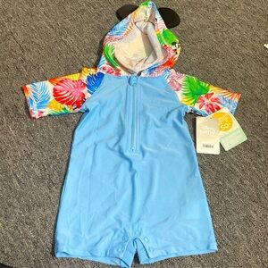 Disney Baby Boy Rash Guard Swimsuit Mickey Mouse size 18 Months Blue W Hoodie